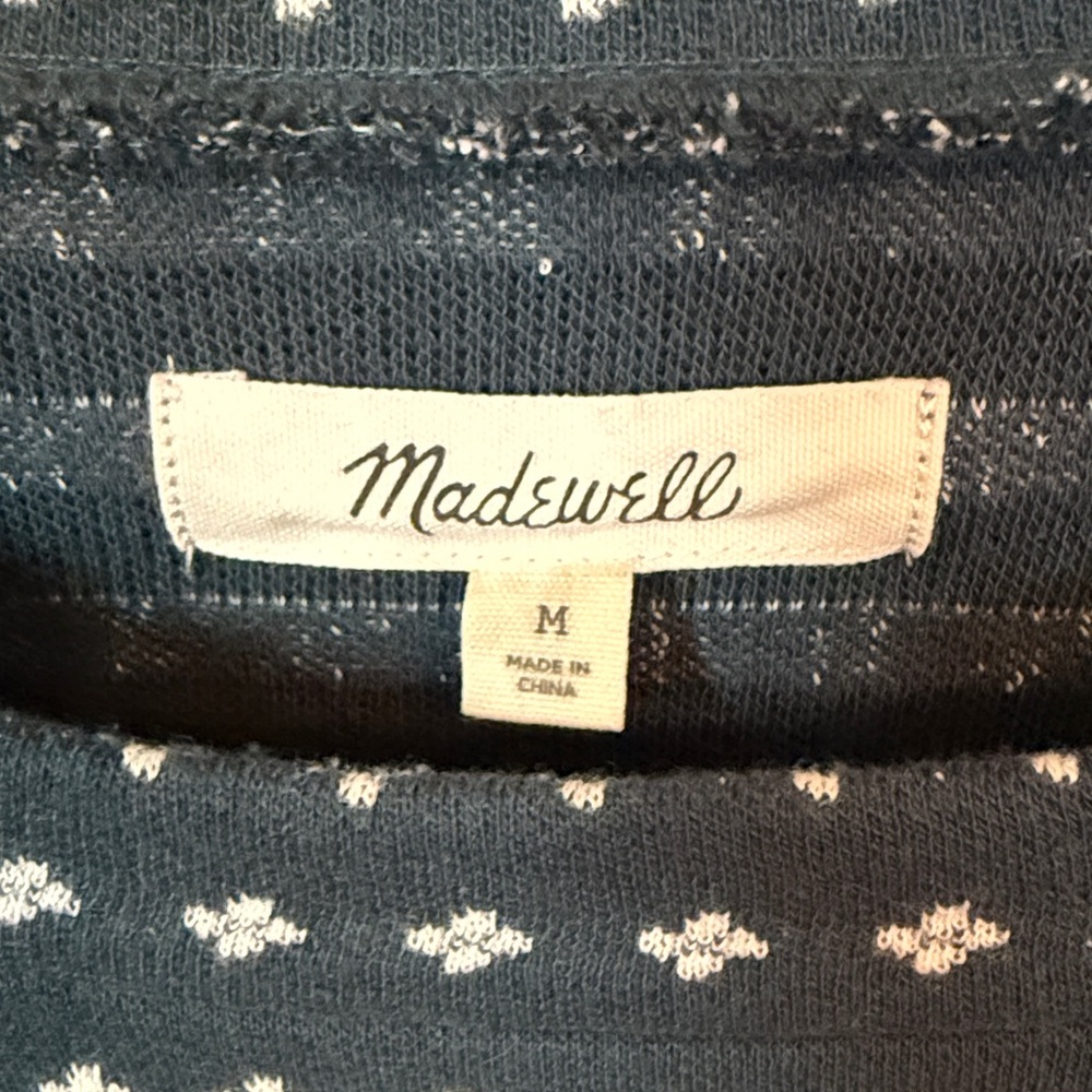 Madewell Dark Teal Patterned Crew Neck Sweater - Picture 2 of 5